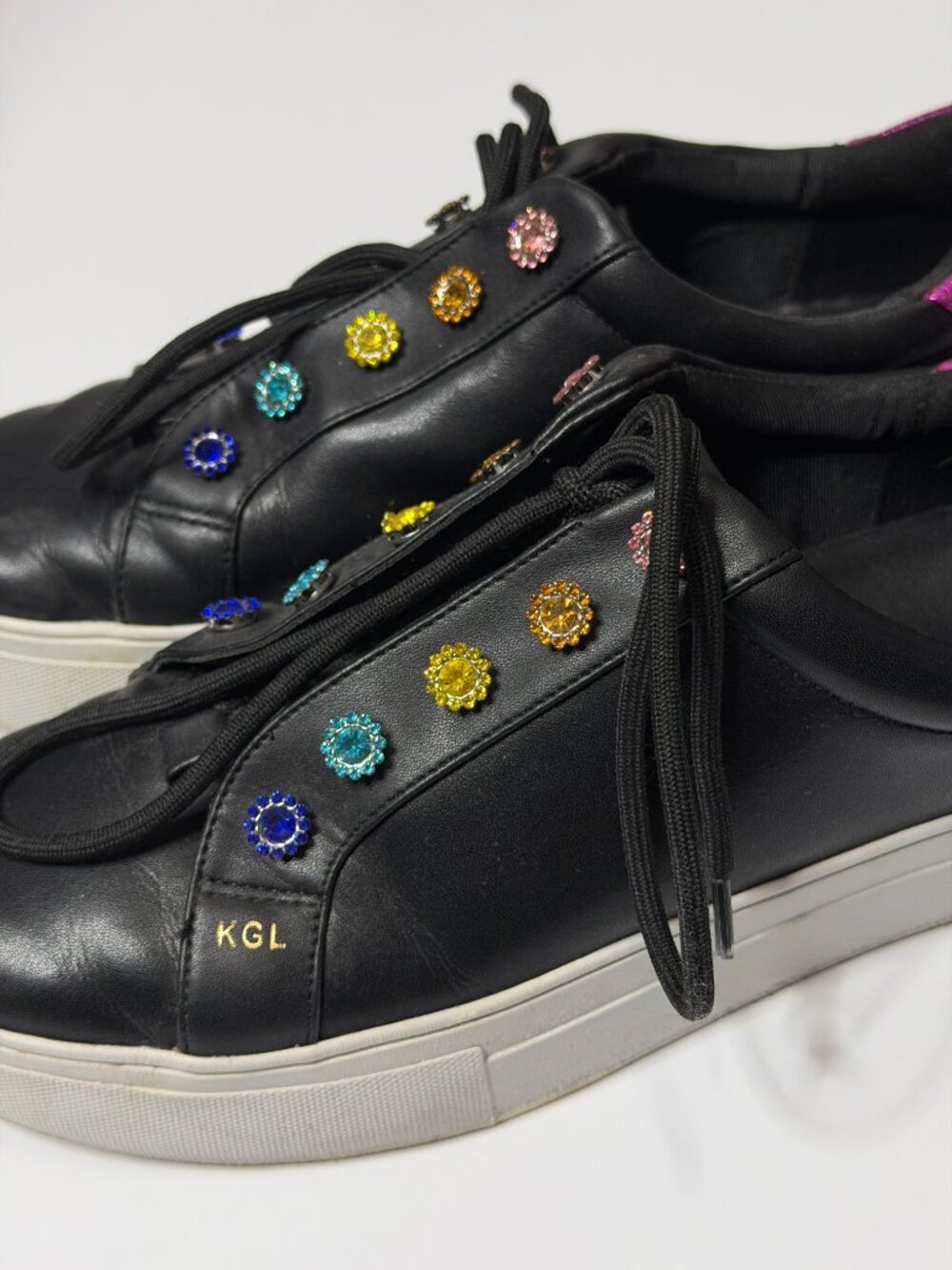 Kurt Geiger Black Leather Gemstone Sneakers- Women's 9 - Picture 3 of 6